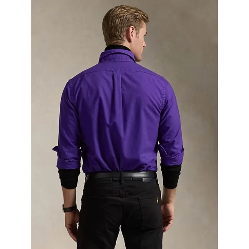 Ralph Lauren Garment Dyed Deep Purple 100% Cotton Long Sleeve Mens Shirt XLT